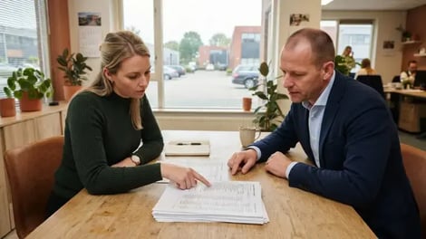 Twee collega's van een uitzendbureau nemen de loonadministratie door ter voorbereiding op een SNA-inspectie