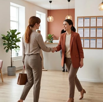 Recruiter en kandidaat schudden elkaar de hand op een uitzendbureau